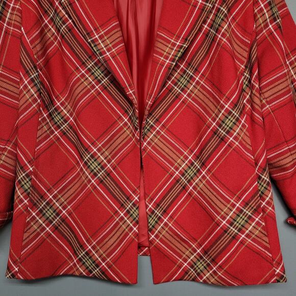 Evan- Picone Woman Plaid Light Tweed Jacket Womens 22W Red Open Front 3/4 Sleeve - Picture 4 of 14